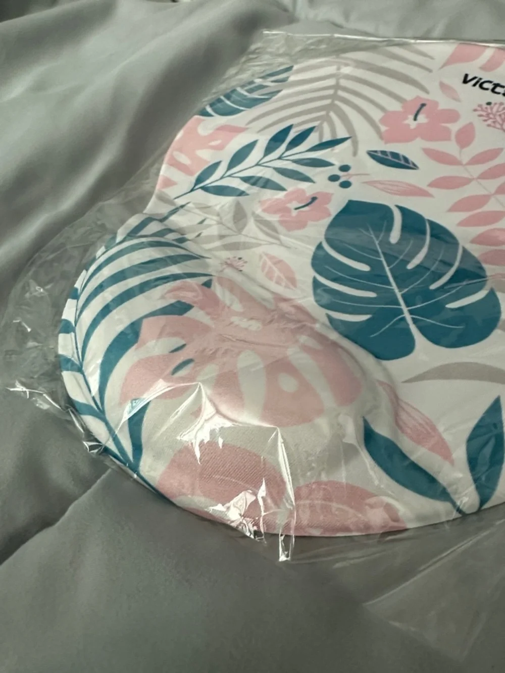 Pink & Blue Floral Memory Foam Mouse Pad with Wrist Support